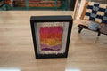moroccan rug, knot by knot tapestry, sunset color rug art, hand-knotted wool wall hanging, gradient rug decor, boho textile wall piece, pink orange yellow rug, framed moroccan wool art, 25x31 cm wall tapestry