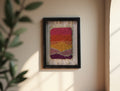 moroccan rug, knot by knot tapestry, sunset color rug art, hand-knotted wool wall hanging, gradient rug decor, boho textile wall piece, pink orange yellow rug, framed moroccan wool art, 25x31 cm wall tapestry
