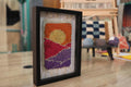 moroccan rug, knot by knot wall art, desert sunset rug, wool tapestry, framed rug decor, purple and orange wall hanging, sun-inspired textile art, boho decor, handmade rug painting, 25x31 cm moroccan wool rug
