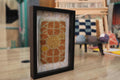 moroccan rug, medallion motif rug, framed moroccan wall art, boho wall decor, knot by knot moroccan rug, handmade mini rug, wool moroccan textile, rustic wall hanging, artisan moroccan decor, yellow center rug, 25x31 cm framed rug