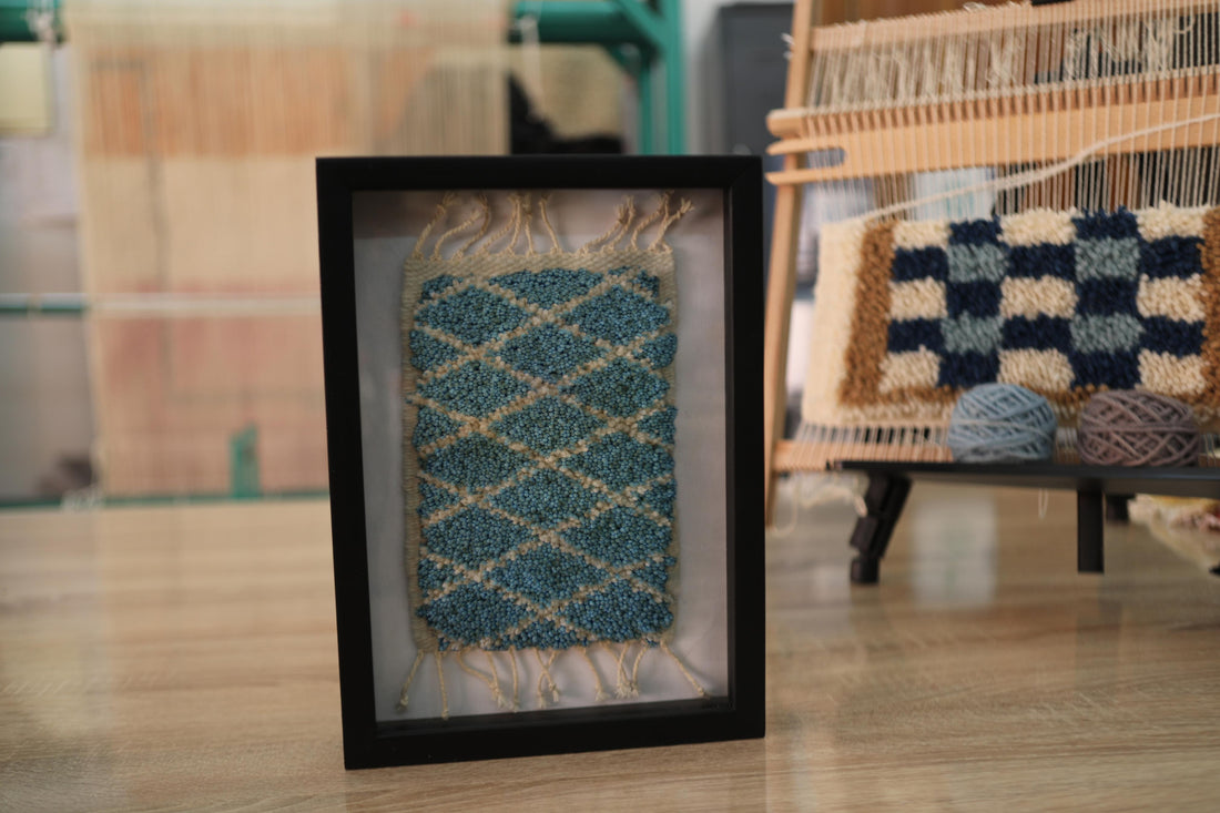 Moroccan Bloom – Framed Mini Moroccan Rug Wall Hanging (25x31 cm, Hand-Knotted Wool)