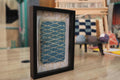 moroccan rug, mini rug, diamond pattern textile, hand knotted rug, desert wave motif, wall art, framed moroccan rug, blue and beige wool, artisan weaving, knot by knot, 25x31 cm rug
