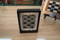 moroccan rug, mini rug wall art, hand-knotted wool, black and beige rug, diamond lattice pattern, artisan textile, knot by knot rug, wool wall hanging, bohemian decor, framed moroccan rug, tribal rug wall piece
