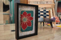 moroccan rug, red flower rug, hand-knotted wall decor, framed mini rug, floral wool tapestry, artisan moroccan textile, boho wall art, flower rug decor, knot by knot weaving, 25x31 cm framed rug
