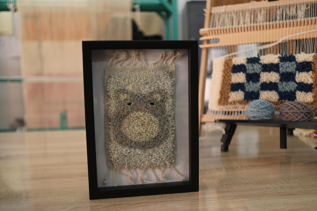 moroccan rug, teddy bear rug, kids wall art, bear nursery decor, hand knotted wool rug, knot by knot mini rug, framed wool bear art, neutral children wall tapestry, wool handmade bear, 25x31 cm rug

