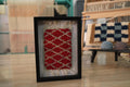 moroccan rug, trellis pattern rug, red moroccan wall art, handmade rug, knotted rug, framed rug, tribal decor, wool rug wall hanging, lattice moroccan textile, knot by knot rug, mini berber rug
