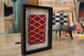 moroccan rug, trellis pattern rug, red moroccan wall art, handmade rug, knotted rug, framed rug, tribal decor, wool rug wall hanging, lattice moroccan textile, knot by knot rug, mini berber rug
