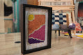 moroccan rug, wall art, hand-knotted rug, framed textile art, boho wall decor, sunset design, colorful rug, wool wall hanging, knot by knot, 25x31 cm rug art
