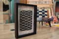 moroccan rug, wave diamond pattern, wall art, hand knotted wool, framed rug, black and ivory design, wool wall hanging, small tapestry art, traditional moroccan textile, artisan handmade, 25x31 cm
