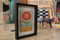 moroccan rug wall art, flower wall hanging, hand-knotted wool art, boho wall decor, pink flower wool rug, framed textile art, botanical rug art, mini moroccan tapestry, wool wall rug, 25x31 cm framed rug
