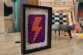 moroccan rug wall art, orange lightning bolt decor, purple textile art, framed mini rug, knot by knot rug, handmade wool tapestry, modern moroccan rug, 25x31 cm
