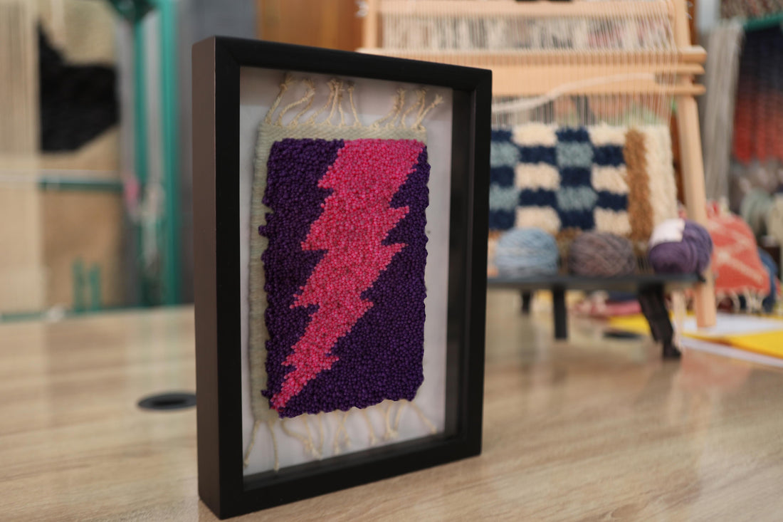 Pink Lightning Bolt Moroccan Rug Wall Art – Framed Hand-Knotted Mini Tapestry (25x31 cm)