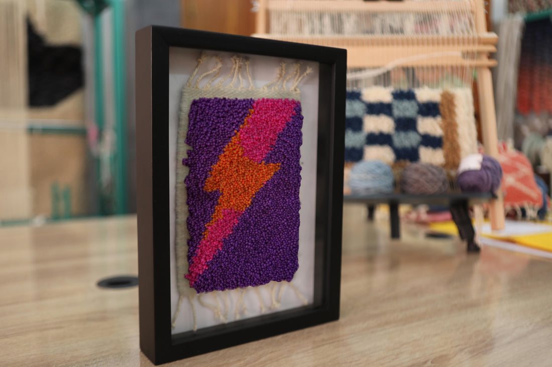 moroccan rug wall art, pink lightning bolt rug, hand knotted wool mini rug, framed textile decor, purple moroccan weaving, modern boho wall hanging, handmade moroccan rug, 25x31 cm
