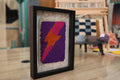 moroccan rug wall art, pink lightning bolt rug, hand knotted wool mini rug, framed textile decor, purple moroccan weaving, modern boho wall hanging, handmade moroccan rug, 25x31 cm
