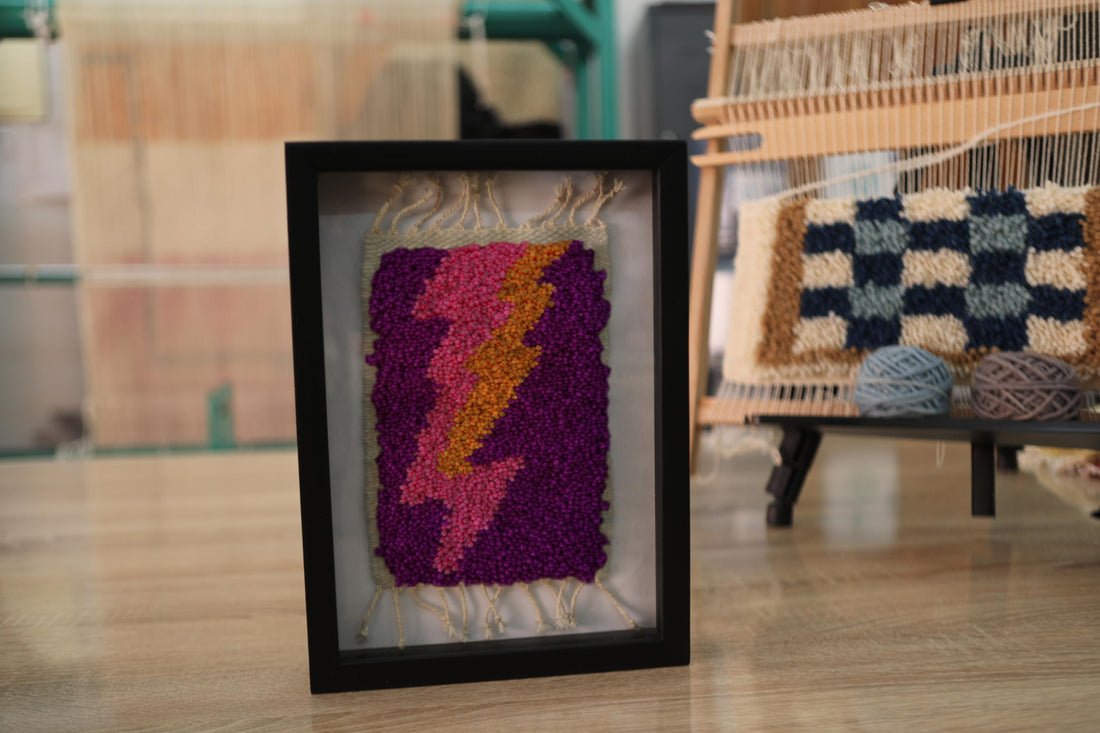 Zigzag Lightning Moroccan Rug Wall Art – Hand-Knotted Wool Textile in Frame (25x31 cm)