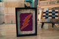 moroccan rug wall hanging, red orange lightning bolt textile, pink wool rug art, hand knotted fiber art, framed mini rug, boho moroccan decor, wool lightning art, 25x31 cm
