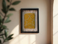 outlined star moroccan rug, yellow wool wall hanging, framed moroccan rug, hand-knotted wool art, celestial star wall decor, knot by knot rug, moroccan framed rug, wool tapestry 25x31 cm, handmade moroccan textile, bohemian wall art, artisan wool decor, yellow star rug
