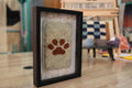paw print rug, hand-knotted moroccan rug, framed wool wall art, pet tribute rug, mini moroccan wall hanging, moroccan textile art, dog lover decor, artisan paw rug, small rug framed, 25x31 cm rug
