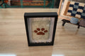 paw print rug, hand-knotted moroccan rug, framed wool wall art, pet tribute rug, mini moroccan wall hanging, moroccan textile art, dog lover decor, artisan paw rug, small rug framed, 25x31 cm rug
