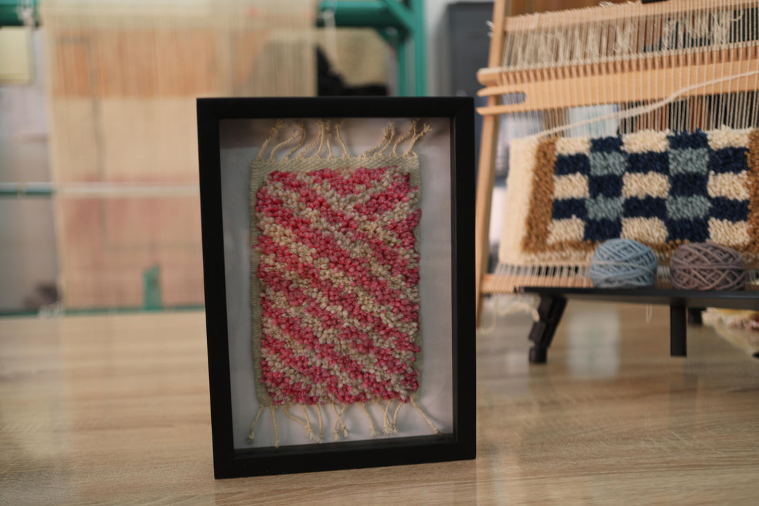 Add a burst of rhythm and softness to your space with this hand-knotted pink wave Moroccan rug wall art, crafted knot by knot in a 25x31 cm frame.
