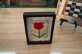 red tulip moroccan rug, hand-knotted wool wall art, floral rug wall decor, miniature tapestry, boho textile art, tulip wool embroidery, moroccan knot by knot rug, framed flower rug, handmade moroccan art, 25x31 cm mini rug
