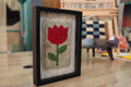 red tulip moroccan rug, hand knotted wall art, wool floral tapestry, boho framed mini rug, tulip flower wall hanging, moroccan decor, tulip rug knot by knot, 25x31 cm framed rug art, handmade botanical textile, tulip art piece
