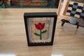 red tulip moroccan rug, handmade tulip wall art, wool floral tapestry, knot by knot rug art, tulip rug wall decor, framed boho wool art, mini moroccan tapestry, artisan rug wall hanging, 25x31 cm red flower rug, handcrafted moroccan wall art
