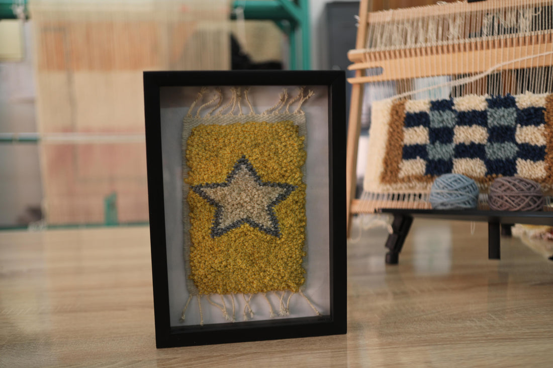 Handmade Star Moroccan Rug Wall Art – Framed Wool Tapestry Decor (25x31 cm)