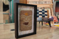 sunrise coffee wall art, moroccan rug, hand knotted textile art, framed wool mug decor, boho kitchen wall hanging, knot by knot rug, artisan coffee rug, handmade wool frame, 25x31 cm, morning coffee decor
