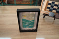 sunrise rug, moroccan rug, mountain landscape wall art, yellow sun wool tapestry, framed textile art, green hills rug, knot by knot weaving, moroccan decor wall hanging, wool framed rug, artisan moroccan rug design
