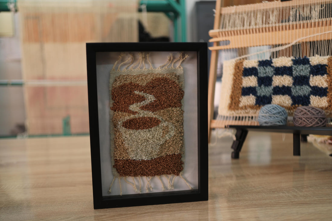Sunset River Flow – Mini Framed Moroccan Rug Wall Art (25x31 cm, Hand-Knotted Wool)